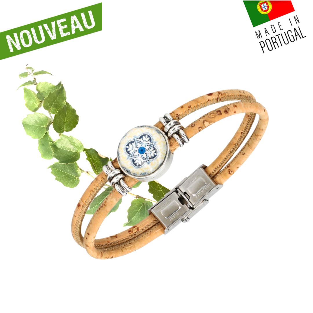 bracelet liege femme vegan - bracelet en liege - bracelet liège portugal - bracelet liège noir et or - bracelet femme noir or - bracelet en liège vegan - bracelet chic - bracelet en bois vegan femme - bracelet bleu marine femme portugal liege - bracelet azuléjos portugais