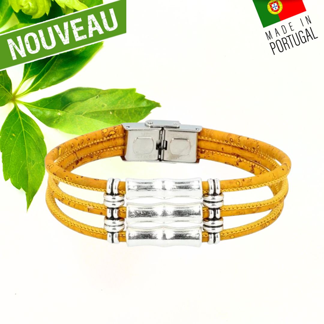 bracelet liege femme vegan - bracelet en liege - bracelet liège portugal - bracelet liège noir et or - bracelet femme noir or - bracelet en liège vegan - bracelet chic en liège