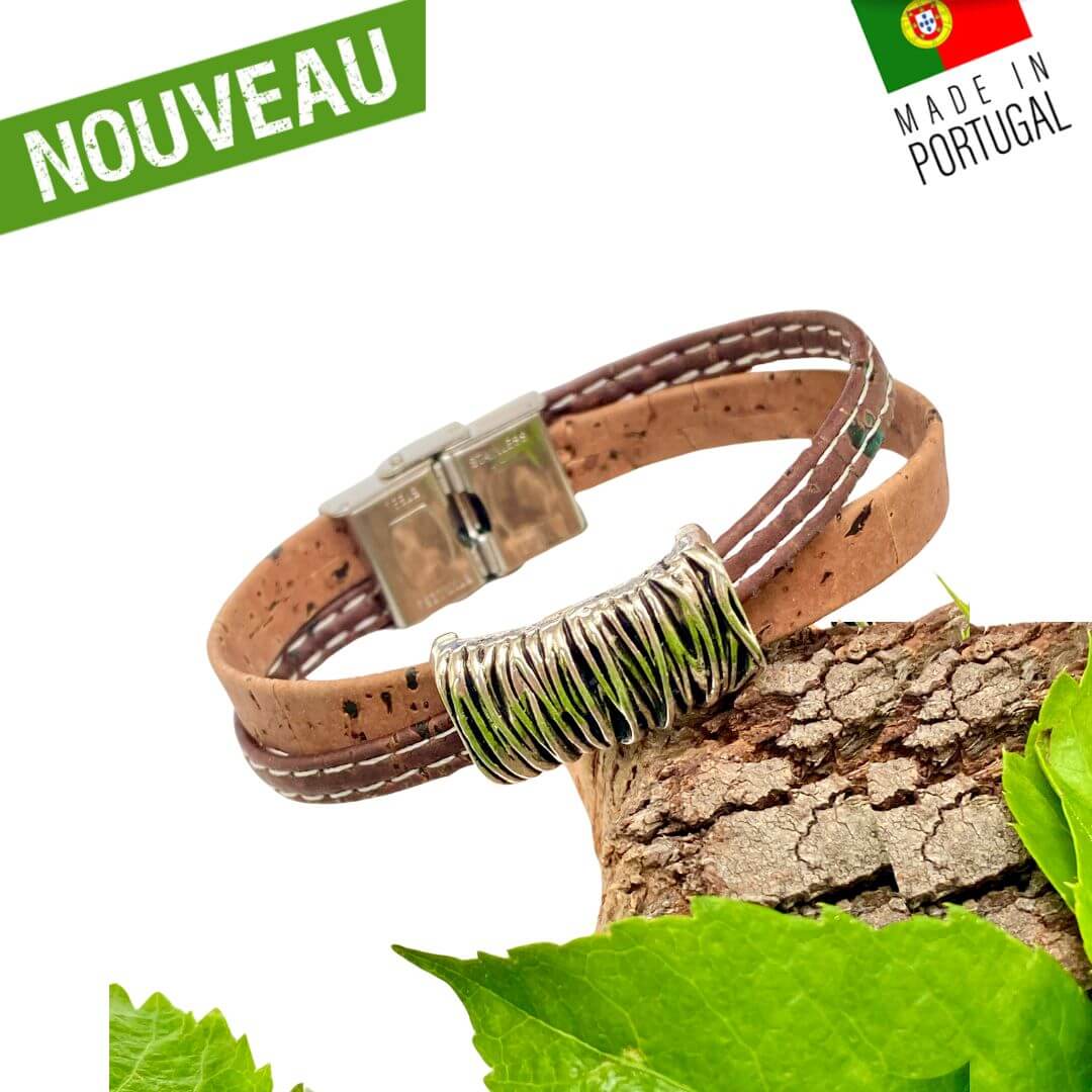 bracelet liege femme vegan - bracelet en liege - bracelet liège portugal - bracelet liège noir et or - bracelet femme noir or - bracelet en liège vegan - bracelet chic - bracelet en bois vegan femme - bracelet bleu marine femme portugal liege - bracelet azuléjos portugais - fête des mères - cadeau fête des mères