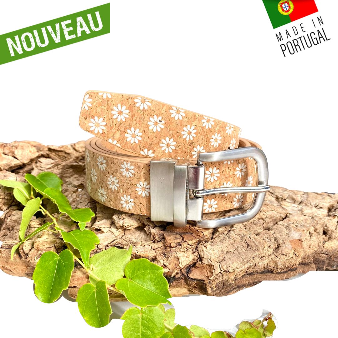 ceinture liège - ceinture vegan - ceinture en liège - ceinture liege - ceinture en liege - ceinture cuir vegan - ceinture homme cuir végétal - ceinture artisanale homme - ceinture naturelle - ceinture large liège - ceinture beige mariage - mariage bohème - mariage champêtre - ceinture fleurs blanches - ceinture flower - cork belt - flower belt - ceinture marguerite blanche - ceinture portugal