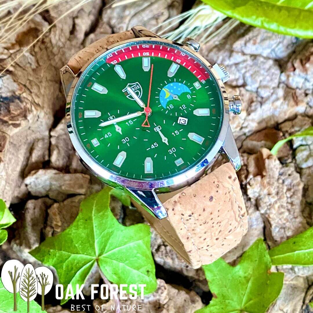 montre homme vegan liege - montre homme kaki - montre made in France - idée cadeau homme - montre vintage vegan - montre alu brossé - montre pas cher - fêtes des pères - made in portugal - montre naturelle - montre éthique - montre eco-responsable - montre homme verte