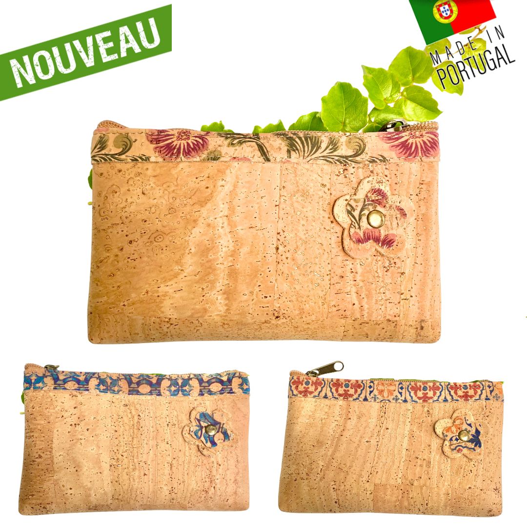 pochette liege - pochette liège - trousse liege vegan - trousse vegan cuir végétal - trousse mandala naturelle - trousse en liège - trousse cuir Vegan - pochette vegan liege - AZULES PORTUGAIS