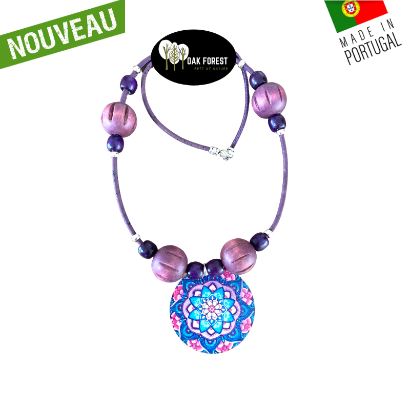 Collier en liège artisanal "Hippie Violet"