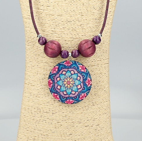 Handmade cork necklace "Hippie Violet"