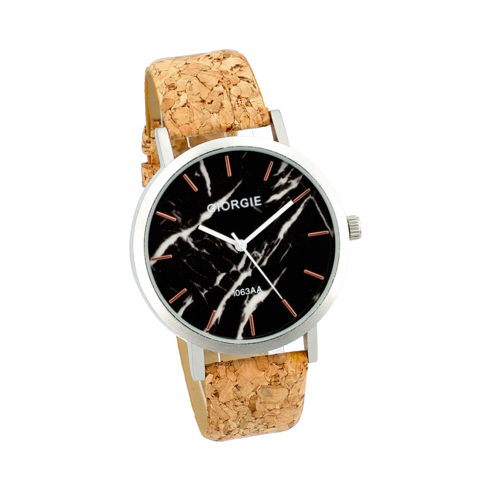 Montre en liège artisanale "marbre noir"